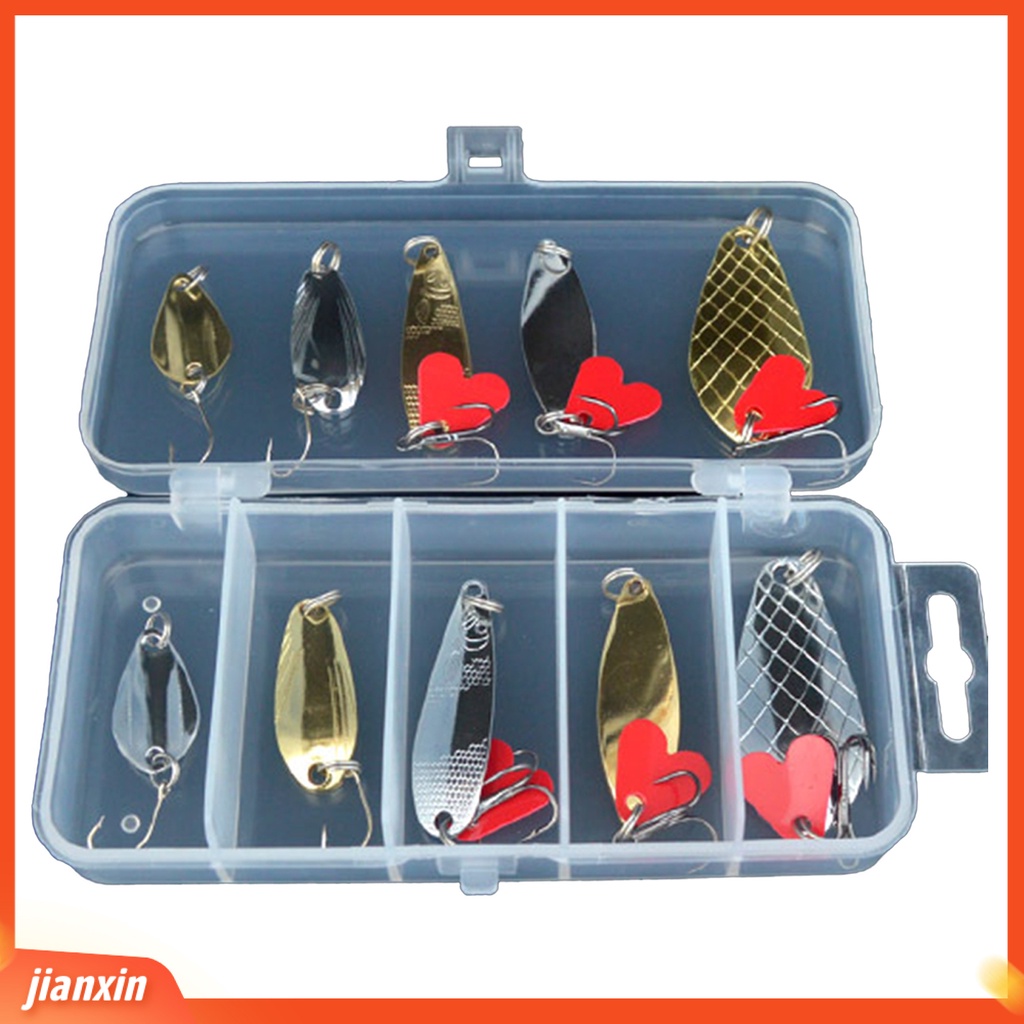 (In Stock) 10Pcs /Box Umpan Pancing Ringan 3kait Metal Tajam Simulasi Sequin Baits Kit Untuk Outdoor