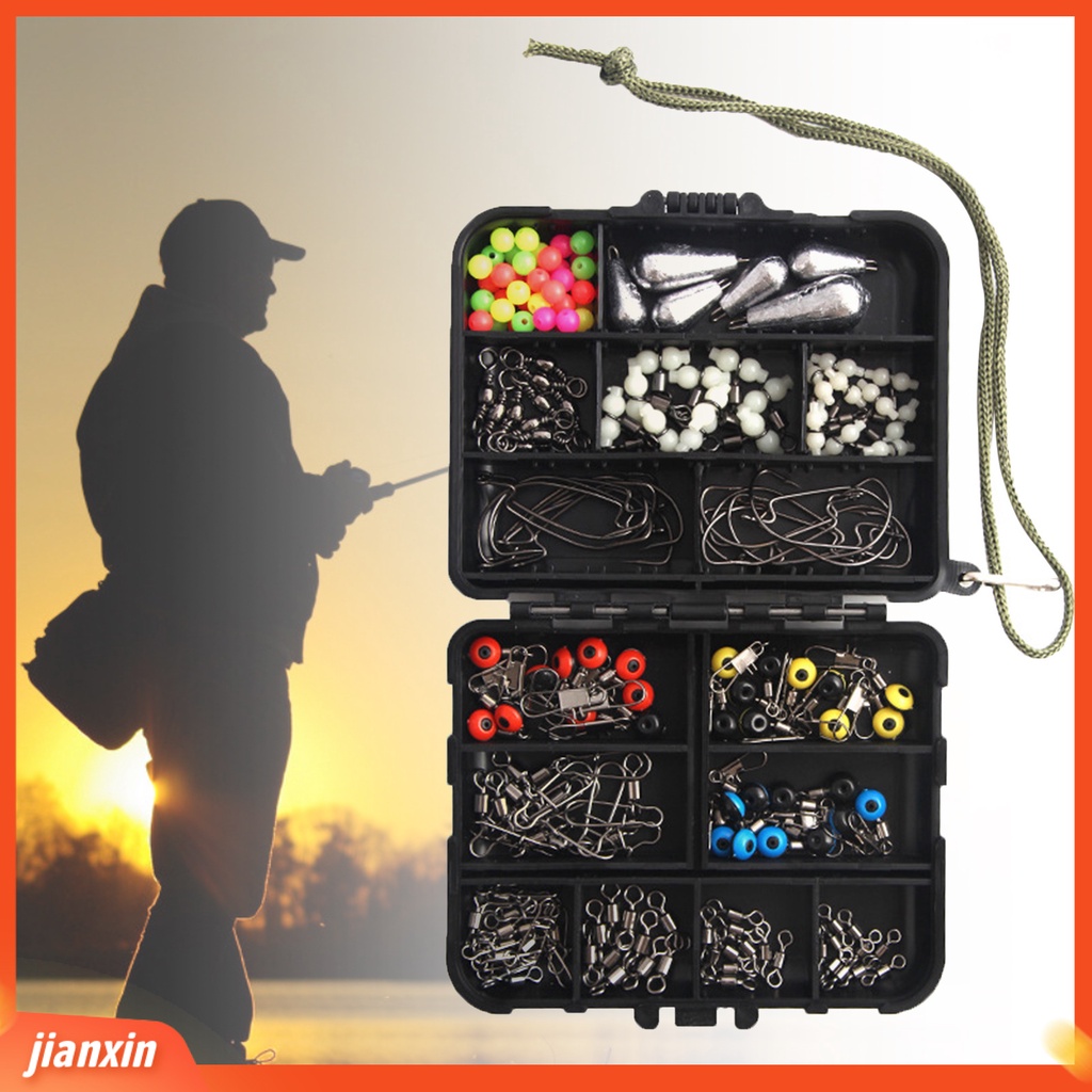 (In Stock) 176Pcs /Set Konektor Umpan Pancing Putar Engkol Kait Kacang Sinker Aksesori Untuk Angling