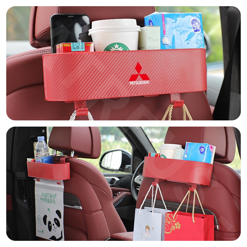 Mitsubishi Car Back Seat Organizer Kursi Belakang Mobil Hook Kotak Penyimpanan Cup Holder Tekstur Serat Karbon Untuk Mitsubishi Xpander Cross Pajero Outlander Sport Eclipse Attrage Triton Mirage Lancer