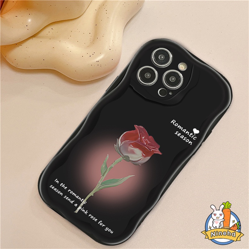 IPHONE Art Rose Flower Splicing Label Phone Case Kompatibel Untuk Iphone14 13 12 11 Pro Max X Xr Xs Max 8 7 6 6s Plus SE 2020hitam Silikon Shockproof Bumper Tepi Melengkung Soft Case Cover