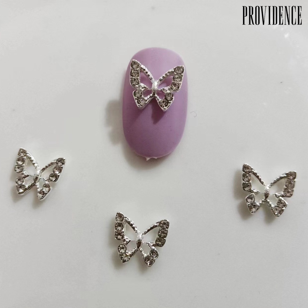 Providence 20Pcs Alloy Butterfly Nail Charms Dengan Berlian Imitasi Mengkilap Berongga Indah Nail Art Dekorasi Aksesoris