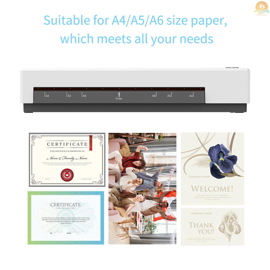 In Stock OSMILE Set Mesin Laminator Desktop Ukuran A4 Laminasi Panas Dan Dingin 2 Sistem Rol 9inci Lebar Max Suitabe Untuk A4/A5/A6 Kantong Laminating Untuk Rumah Kantor Sekolah Supp