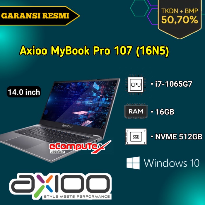 LAPTOP AXIOO MYBOOK PRO 107 (16N5) i7 / 16GB NVME 512GB 14&quot; TKDN RESMI