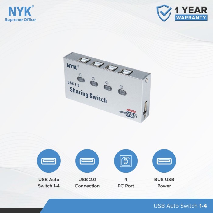 NYK USB Sharing Switch 4 port USB Auto Data Switch