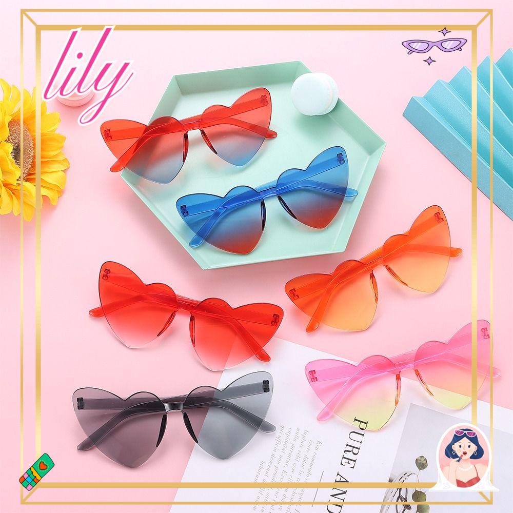 LILY Heart Shades, Kacamata Hitam Berbentuk Hati Warna-Warni, Fashion Lensa Gradasi Tanpa Bingkai Perlindungan UV400 Kacamata Matahari Trendi Untuk Wanita