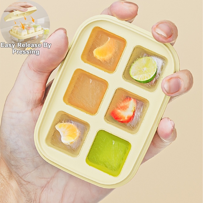 [Fitur] Kotak Pembeku Es Batu Multi grid Dengan Tutup/Wadah Pembuat Blok Es Kopi Bir/Tray Keju Jelly Mudah Dibentuk/Cetakan DIY Dessert Keren Musim Panas