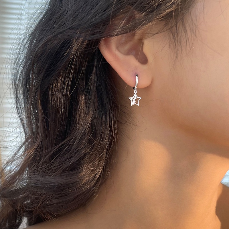 Y2k Gaya Pernikahan Anting Perhiasan Flash Hias Berlian Pengantin Hadiah Elegan Segar Korea INS Style Fashion Emas Berongga Keluar Pentagram Anting-Anting Manis