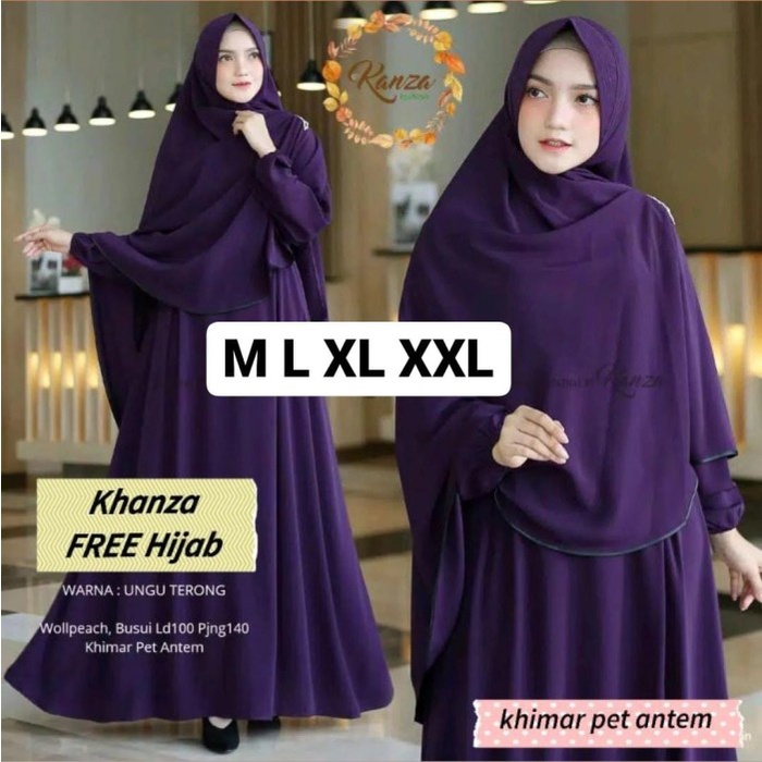 New Style Trend Khanza-Gamis Syari Wanita Polos Busui M L XL XXL Warna Ungu Tua Terong - HIJAB PET S