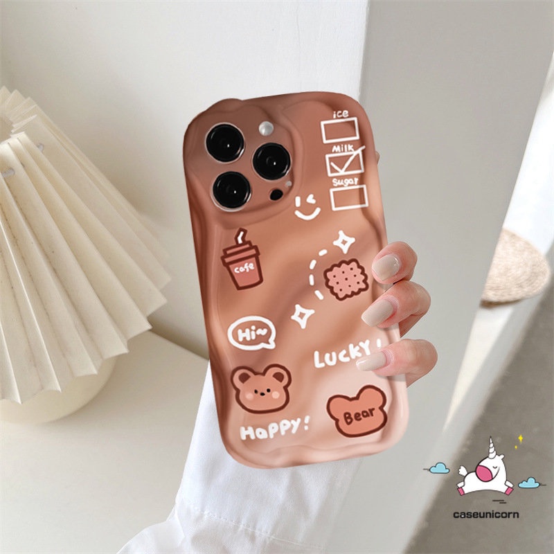 Case Kopi Gradiasi Beruang Kecil Yang Lucu Untuk Infinix Hot12 10 8 30 11 20 9 Play Hot 10Lite 30i 9 8 Smart 6Plus 7 6 5 Note 12 4G 12 G96 Soft 3D Wavy Curved Edge Smiley Biscuit Cover