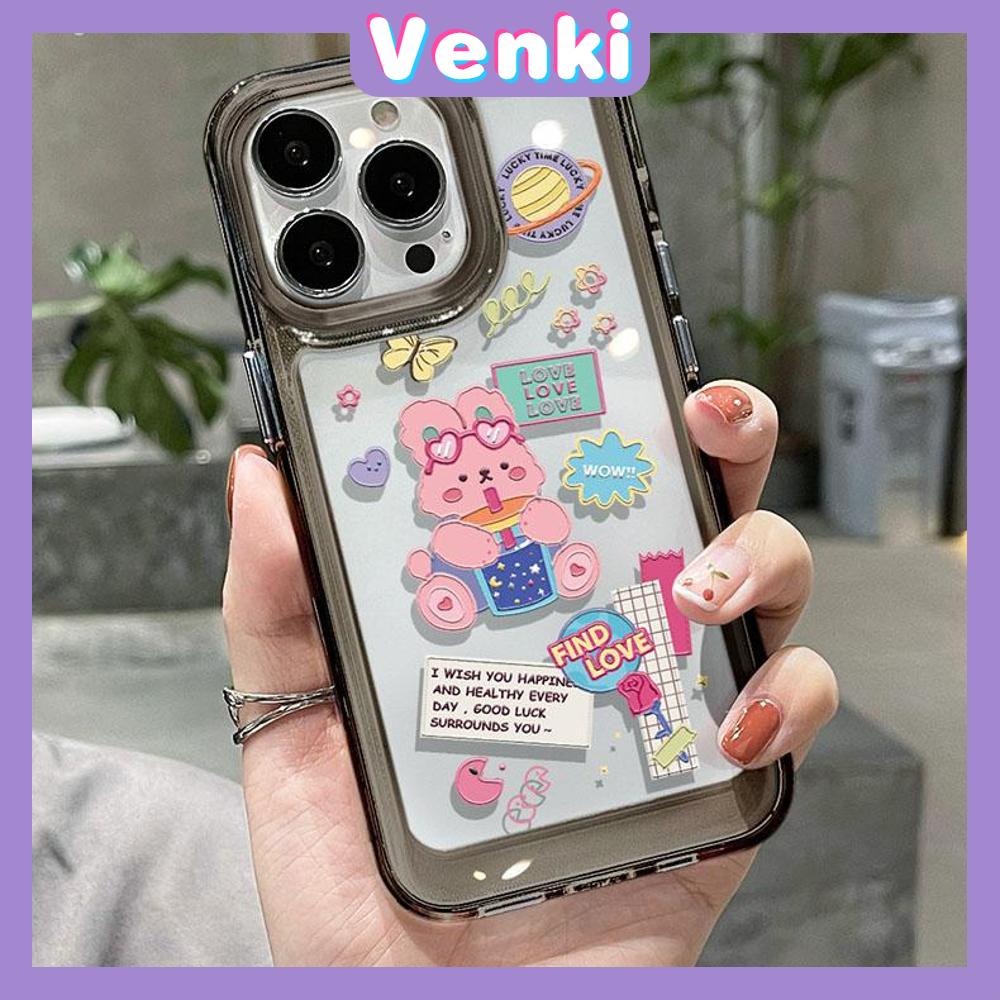 VENKI - Untuk iPhone 11 Case Clear Space Hard Acrylic Case Shockproof Protection Camera Cute Bear and Bunny Kompatibel dengan iPhone 14 13 Pro Max iPhone 12 Pro Max XR 7Plus 8Plus