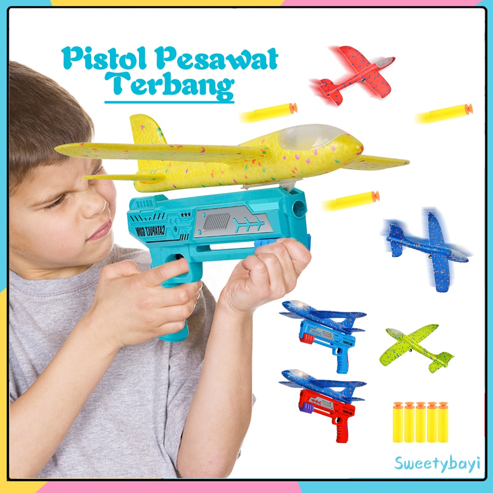 Sweetybayi Mainan anak pesawat terbang Mainan pistol tembak pesawat Shining flying airplane