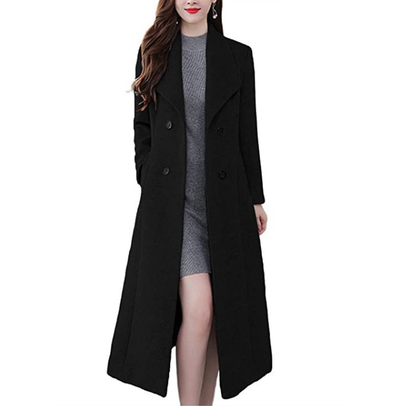 Long Coat Blazer Wanita Korea Panjang Bahan Woll Hitam XL