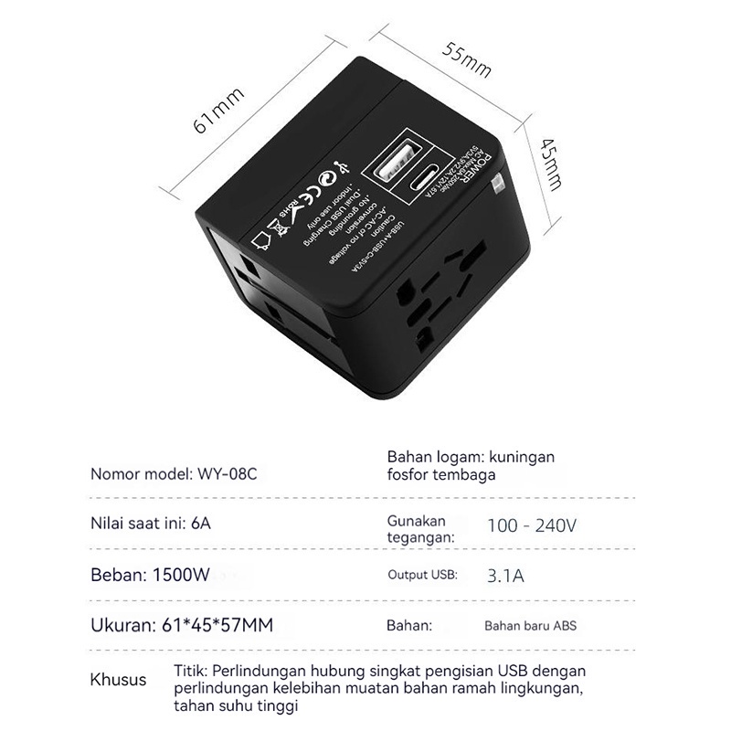 Travel PD charger adapter (20W) universal fast charging travel adapter / International charging adapter Universal Power Socket