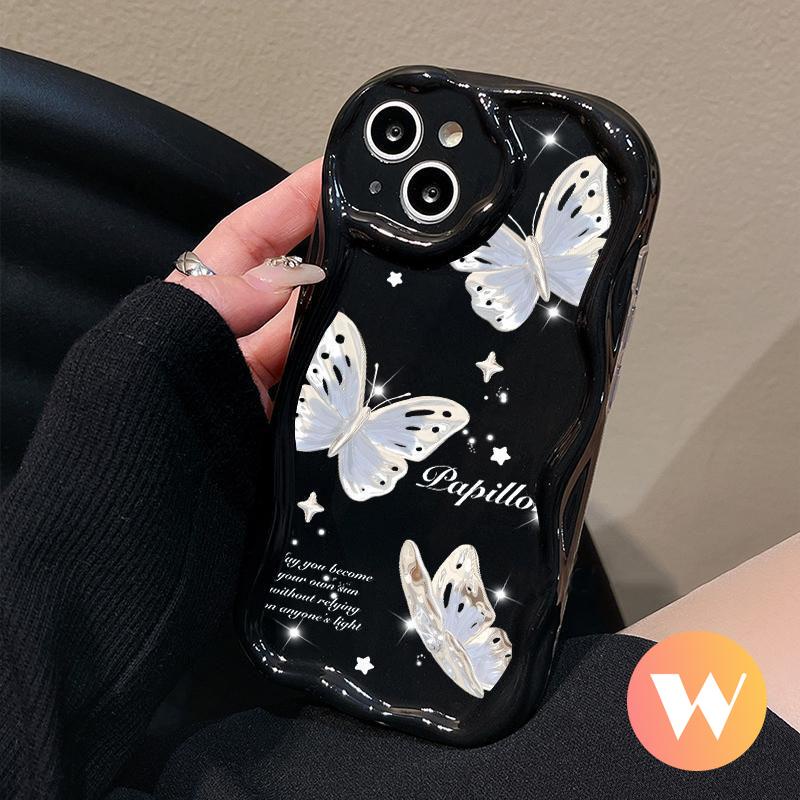 Case Bunga Seni Lukisan Minyak Kompatibel Untuk IPhone 7Plus 14 13 12 Pro MAX XS Max7 6S 8 6 Plus Se2020 11 XR X 3D Wavy Curved Edge INS Korean Fantasy Glitter Butterfly Soft Case