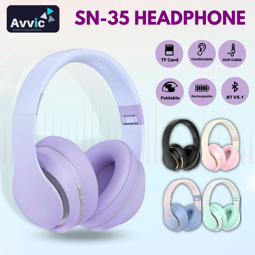 AVVIC SN-35 Wireless Headphone Bluetooth Headset Stereo Hifi Sound Music Gradient Color