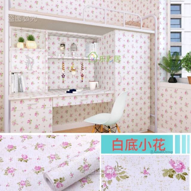 Ans Wallpaper Dinding Shabby pink Dasar Putih