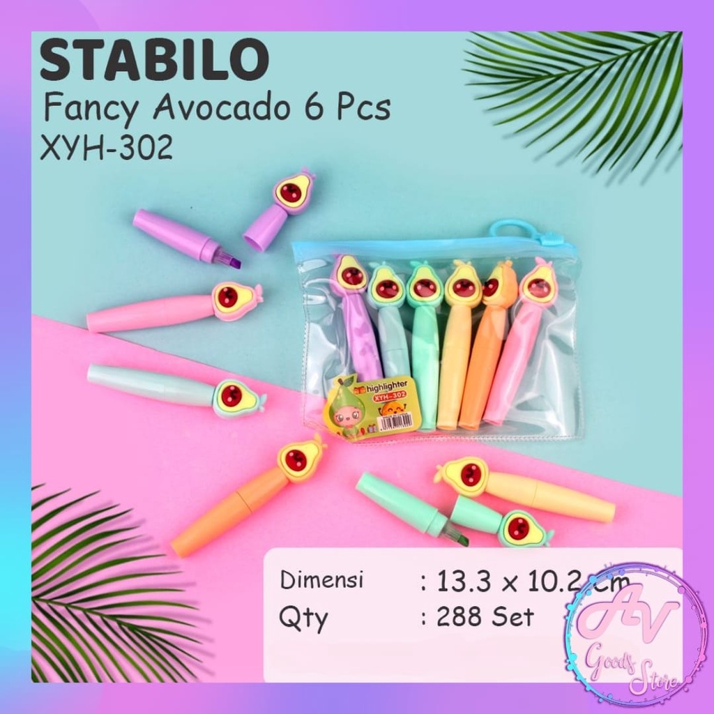

6Pcs Stabilo Mini Alpukat XHY-302 / 1Pak isi 6 warna Highlighter Avocado