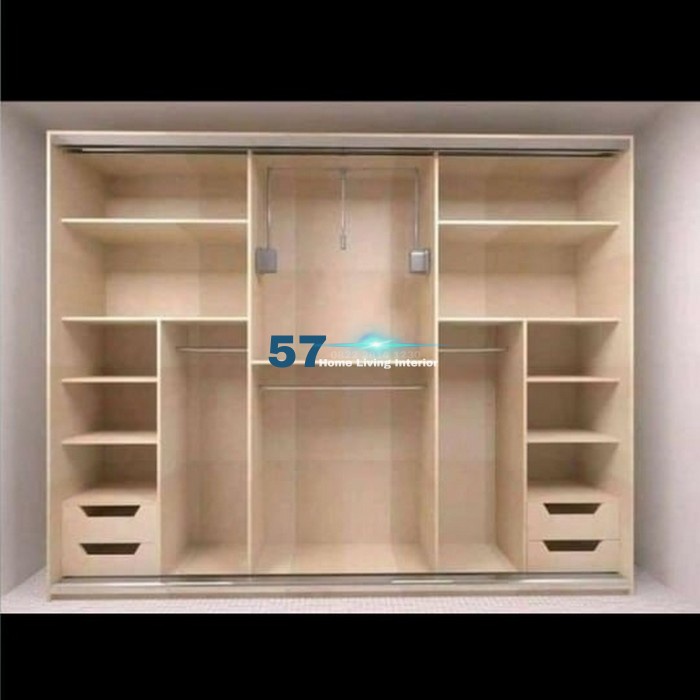 Lemari Pakaian Minimalis Pintu Sliding Besar Bahan Plywood HPL
