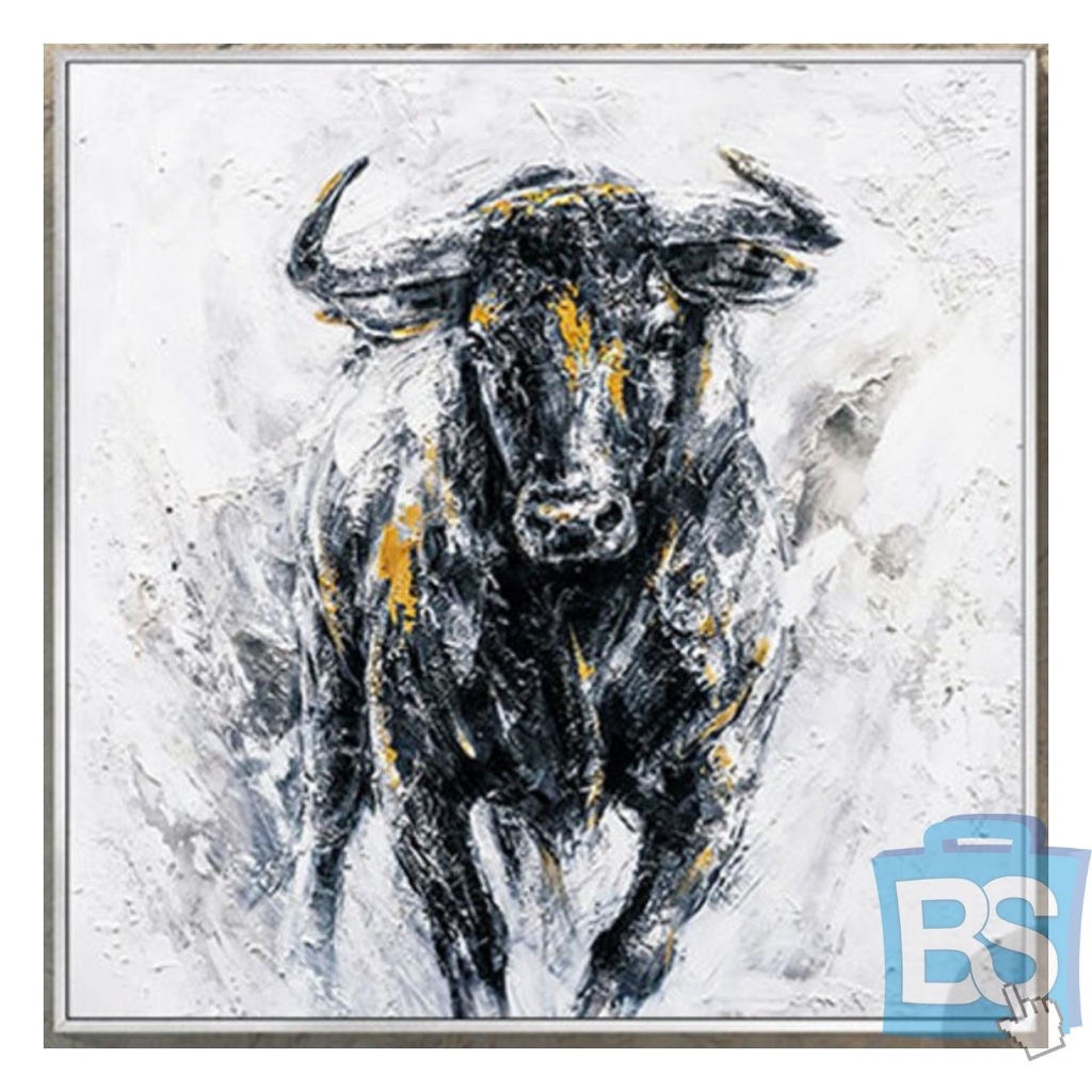 LUKISAN ABSTRAK BANTENG HITAM BISA CUSTOM KAIN KANVAS TERBAIK MARSOTO CAT AKRILIK ORIGINAL ABSTRAK P