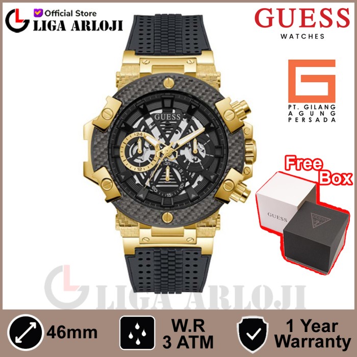 GUESS GW0486G2 Original CARBON Jam Tangan Pria Analog Black Silicone