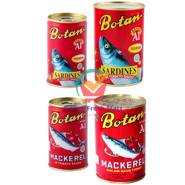 

(kirim instant) Botan Sardines Mackerel Saus Tomat sarden kaleng besar kecil - Online Fresh Mart Denpasar