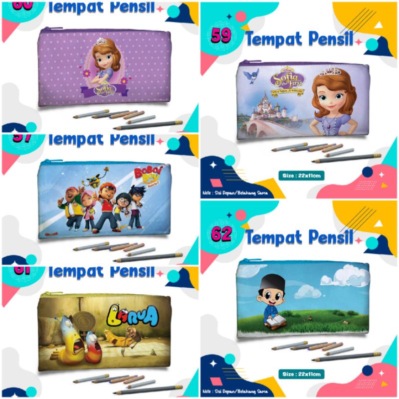 

Promo dulu... Pencil Case_Tempat pensil Sofia Larva Boboiboy Anak Soleh kulit sintetis pouch dompet pensil make up travelling