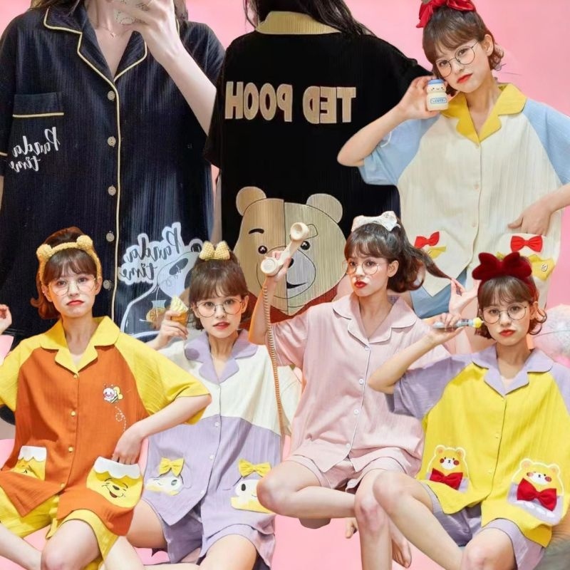 SETELAN SETCEL ONE SET HOTPANTS PIYAMA BAJU KAOS TIDUR WANITA DEWASA KOREA KATUN RIB IMPORT LENGAN P