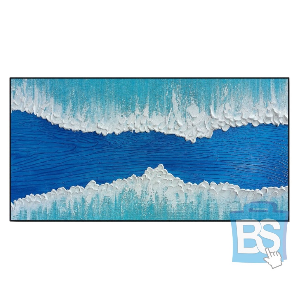 ABSTRAK PUTIH BIRU TEXTURE TEBAL CAT TIMBUL 100%     TANGAN DI CANVAS BUKAN PRINTING ATAU CETAKAN. S