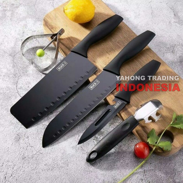 Promo - Pisau Dapur Lengkap 5pcs Kitchen Knife Set Buck-I 5 pcs in 1 - Sedia set pisau dapur kekinia