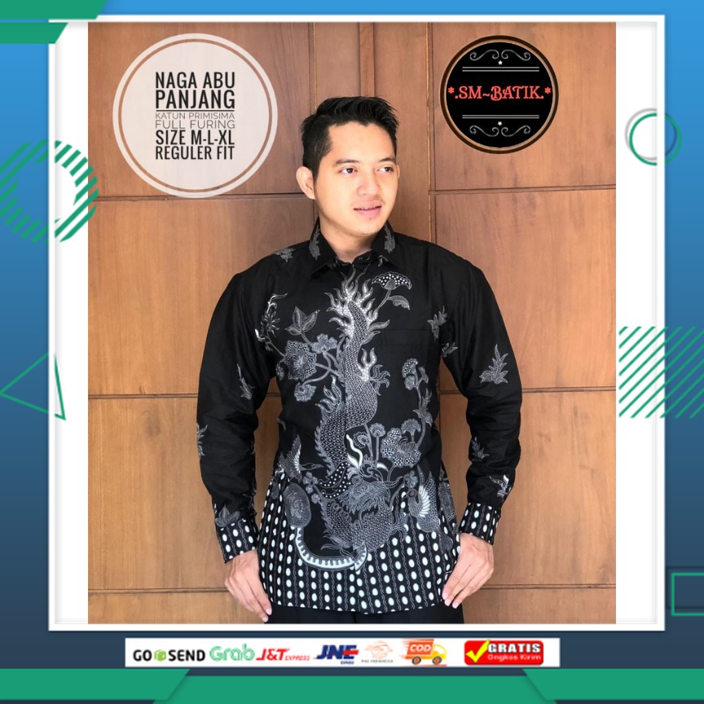 BATIK KEREN DESAIN BARU STYLE JAWA /NAGA ABU SM BATIKSOLOAMANAH BAJU KEMEJA BATIK SOLO PRIA LENGAN P