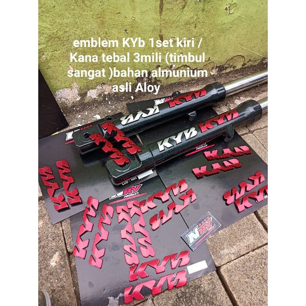emblem kYb shock zeto 1set emblem stiker emblem logo 1set KYB Zeto 3ili almunium asli /stiker shock 