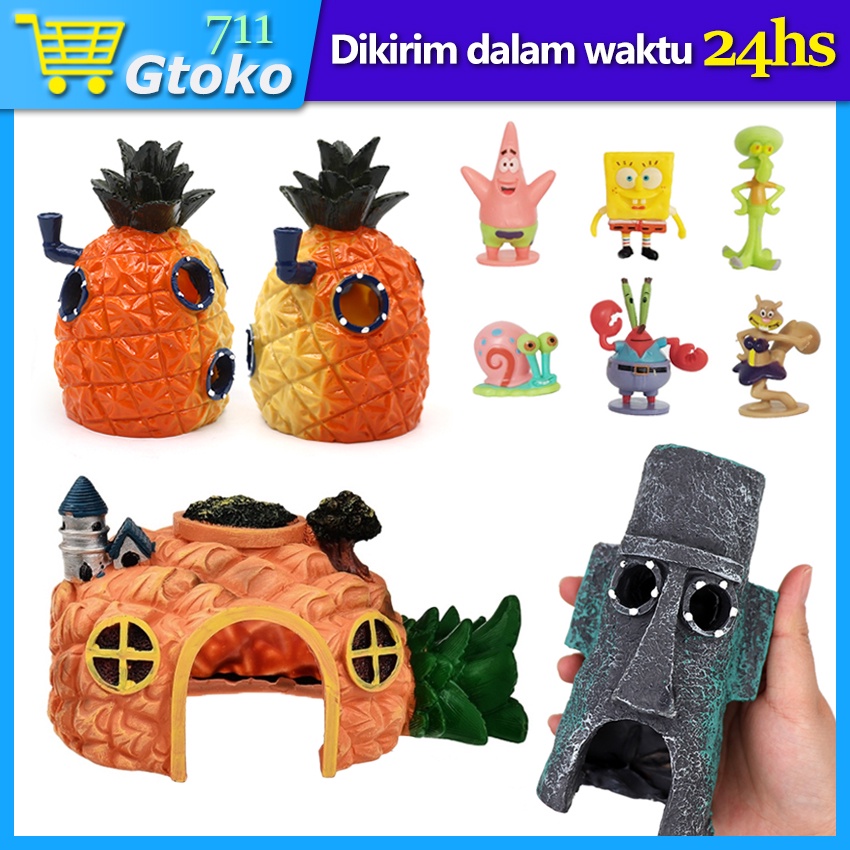 Hiasan Aquarium Rumah Spongebob Besar Rumah Squidward Spongebob Figure Ornamen Dekorasi Aquascape