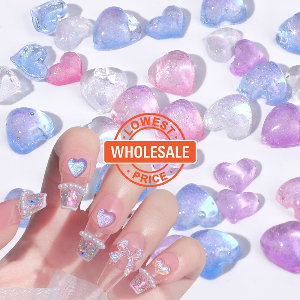 [Grosir] Permen Warna Glitter Halus Mutiara Berbentuk Hati Tiga Dimensi Perhiasan Kuku DIY Nail Art Cinta Busur Patch 3D Resin Camellia Berwarna Kuku Berlian Imitasi