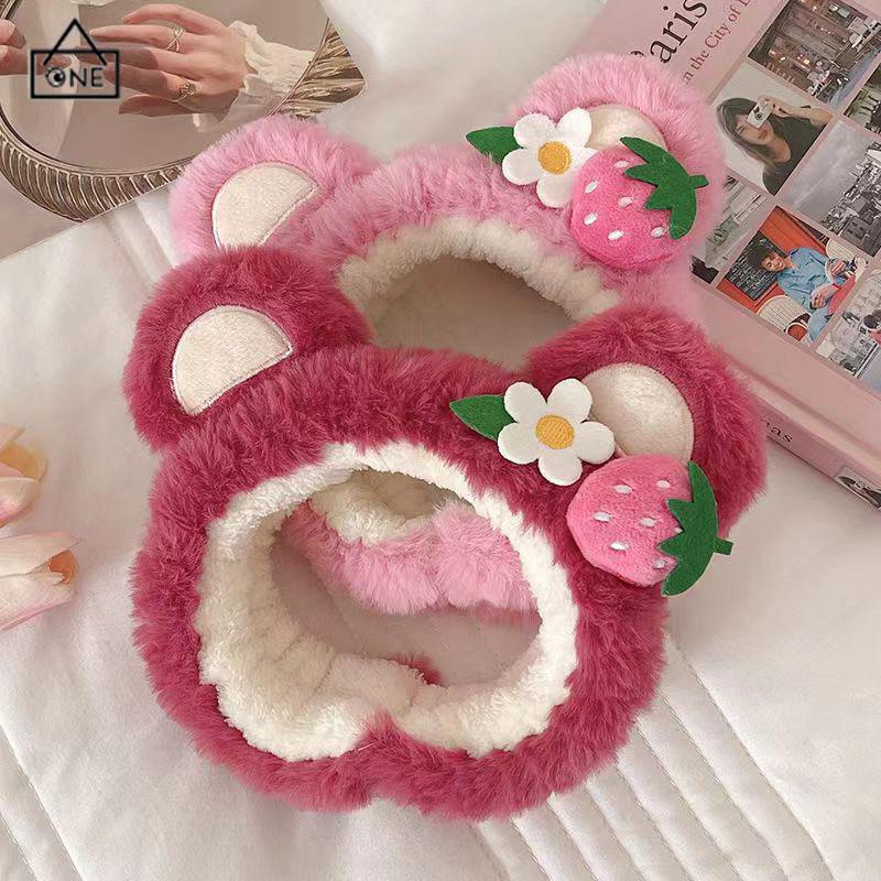 COD❤️Mewah Strawberry Bear Bando Wanita Cuci Muka Ikat Kepala Lucu Jepit Rambut Bulang-A.one