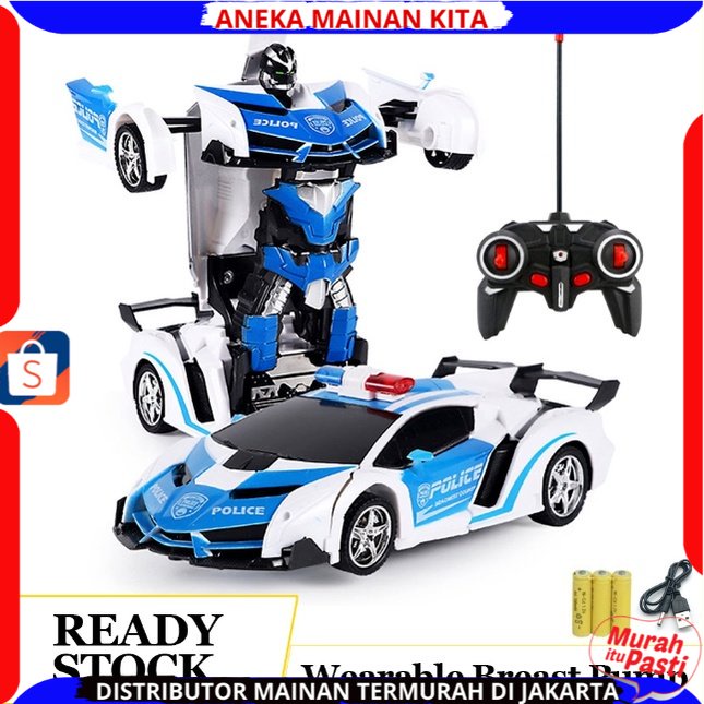 RC mobil polisi jadi robot remote control 2 IN 1 Baterai Cas mainan Mobil Remot kontrol Robot Autobot Transfrm Police Remote Control