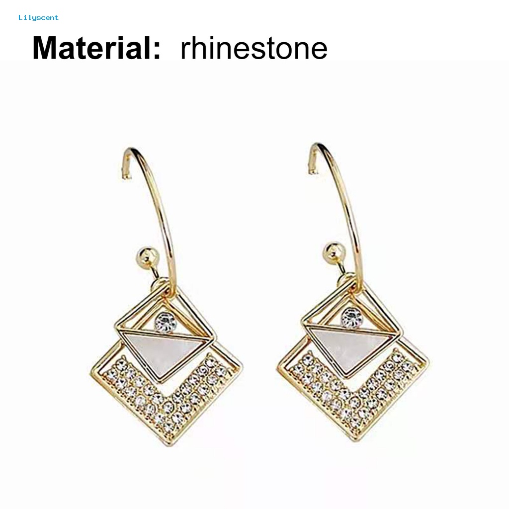 Lilyscent 1pasang Eardrop Pretty Untuk Pesta Square Rhinestone Eardrop Indah