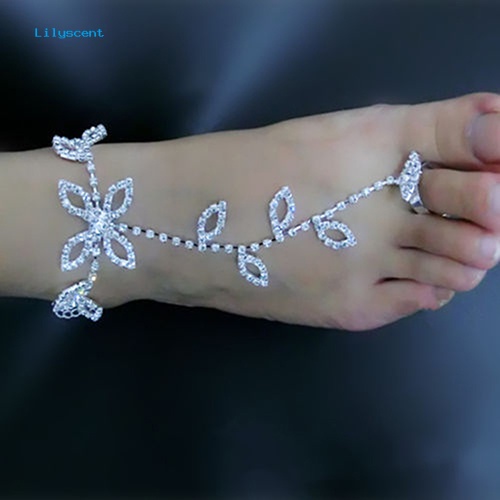 Lilyscent Kristal Berlian Imitasi Daun Tangan Harness Gelang Rantai Budak Link Kaki Jari Cincin