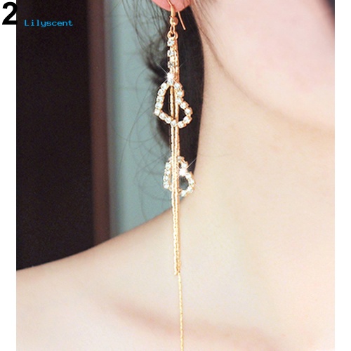 Lilyscent Lady Berlian Imitasi Cinta Ganda Jantung Drop Panjang Jumbai Rantai Menjuntai Linear Earrings