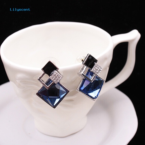 Lilyscent Fashion Wanita Belah Ketupat Berlian Imitasi Eardrop Gaya Korea Anting Perhiasan Pesta