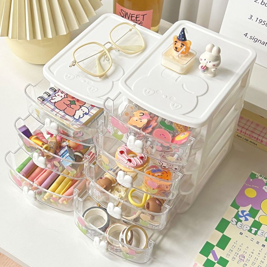 2per3 /3 /4 /5Lapis Rabbit Kawaii Desktop Organizer Laci Pink Lucu Meja Kotak Penyimpanan Tempat Pulpen