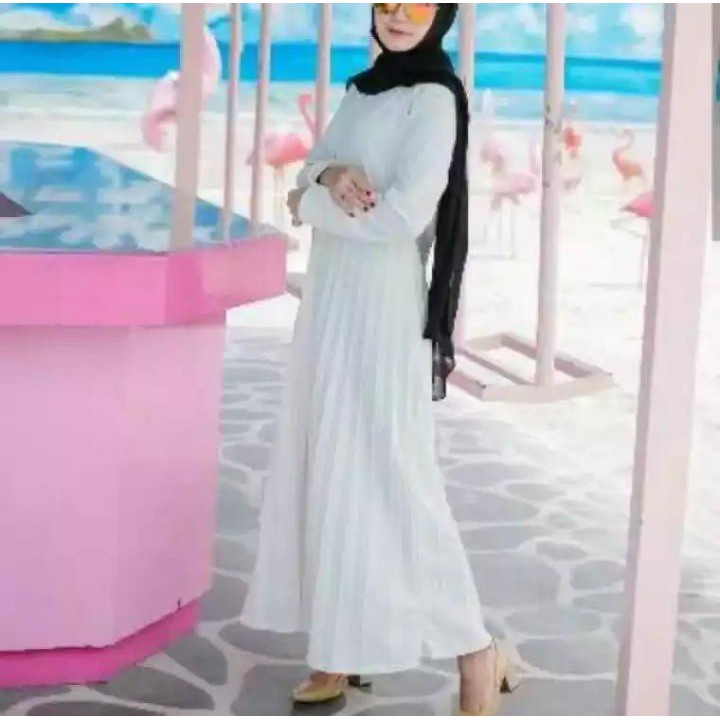 Ready Stock ✅ Dress Lebaran Gamis Plisket Putih Polos Gamis Putih Polos Gamis Panjang Gamis Gamis Po