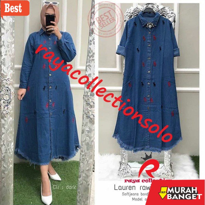 Tunik jumbo terbaru untuk wanita- LAUREN RAWIS LONG TUNIK JUMBO JEANS / LAUREN RAWIS BIGSIZE / TUNIK