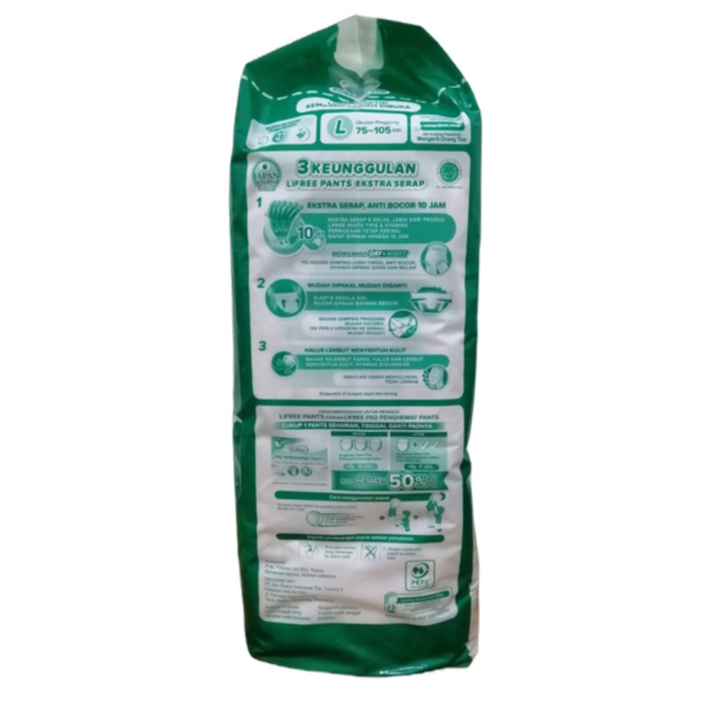 Lifree Popok Celana Dewasa Ekstra Serap Value Pack Extra M10 L8 XL6 XXL5