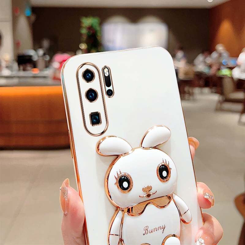 Andyh Casing Ponsel Untuk Huawei P30 Lite P30 Pro P40 Pro P50 Pro Kartun Lucu Kelinci Kecil Tepi Lurus Soft Shell Mengirim lanyard Silikon