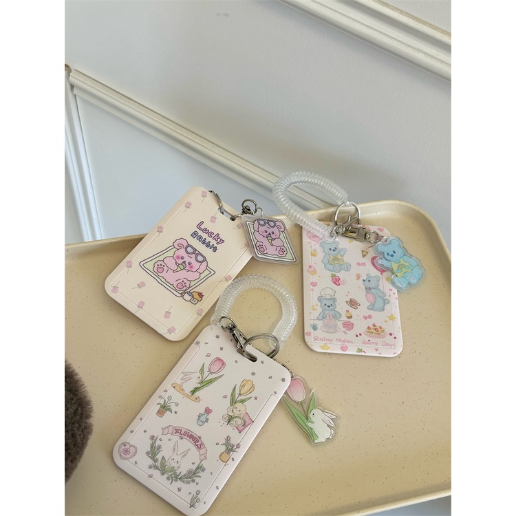 Ins Gadis Hati Lucu Bunny Card Holder Kartu Makan Siswa Kartu Bus Kartu Kontrol Akses Foto ID Holder