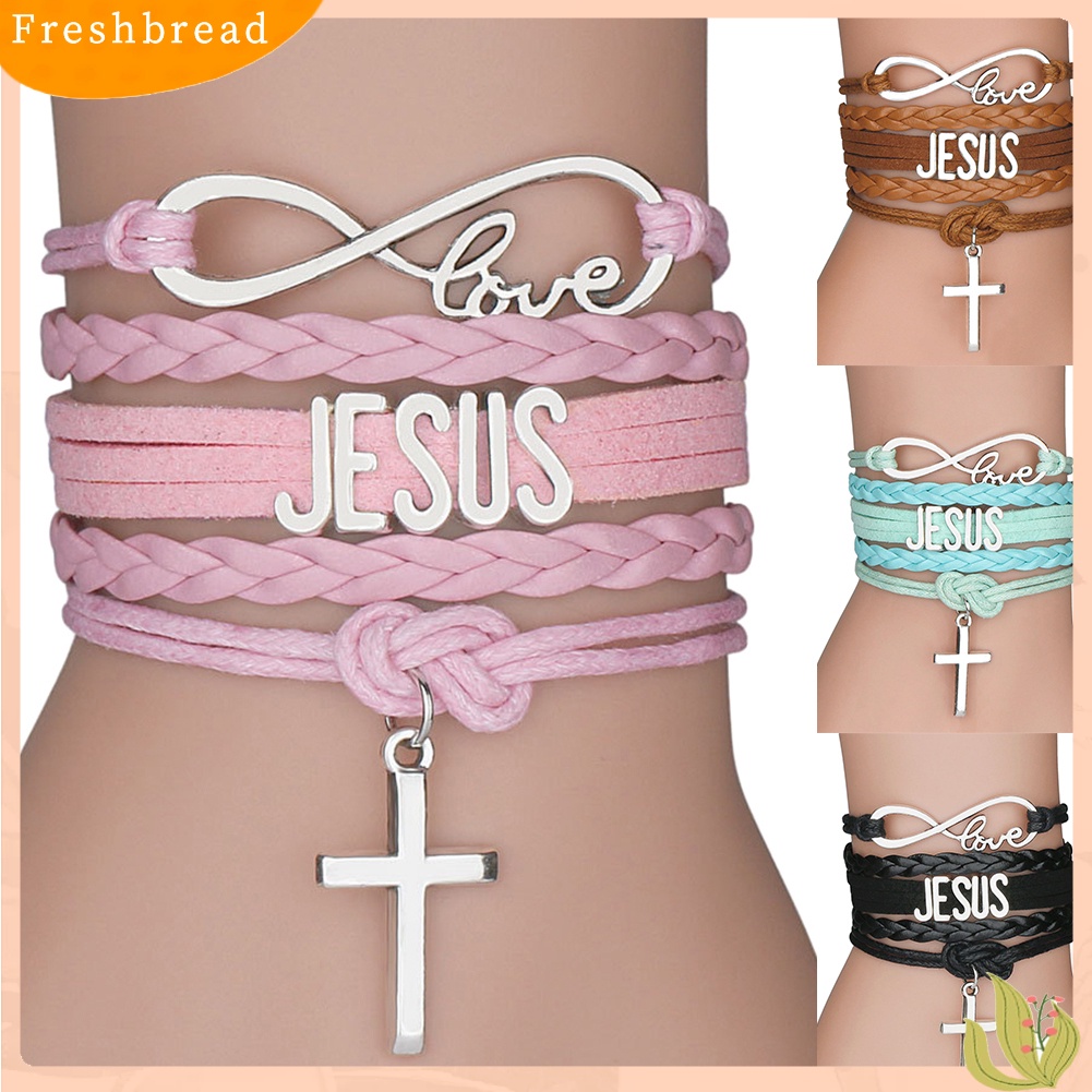 &lt; Freshbread &gt; Unisex Infinity Cinta Yesus Salib Pesona Multi Layer Kepang Tali Gelang Perhiasan