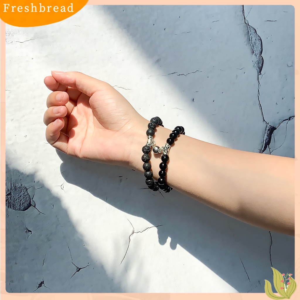 &lt; Freshbread &gt; 2Pcs Gelang Unisex Manik-Manik ic Perhiasan Batu Buram Anti Luntur Bangles Untuk Pacaran