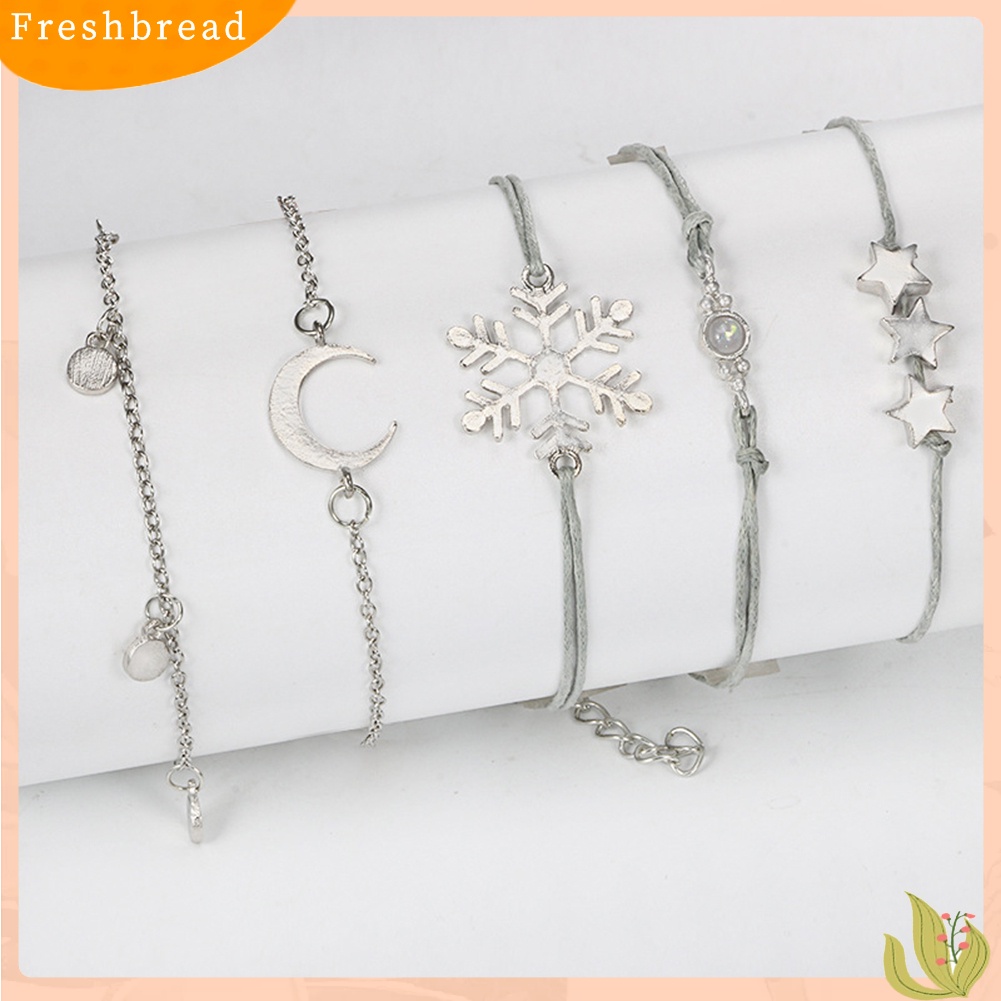 &lt; Freshbread &gt; 5Pcs/Set Fashion Wanita Snowflake Bulan Bintang Alloy Gelang Bangle Perhiasan Hadiah