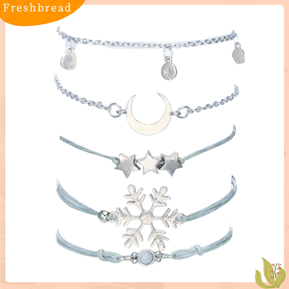 &lt; Freshbread &gt; 5Pcs/Set Fashion Wanita Snowflake Bulan Bintang Alloy Gelang Bangle Perhiasan Hadiah