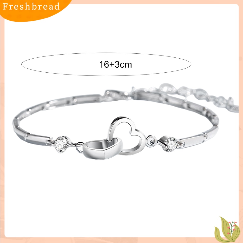 &lt; Freshbread &gt; Gelang Eye-catching Pengerjaan Halus Tembaga Menawan Wanita Rantai Tangan Hati Ganda Untuk Kekasih